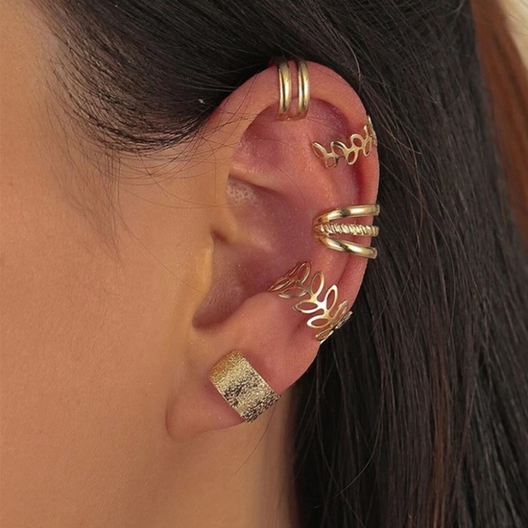 3/ $15 New 5PC C Shaped Ear Clips Set Curve Gold Decor Earrings Hollow Leaf Gold - Picture 12 of 16